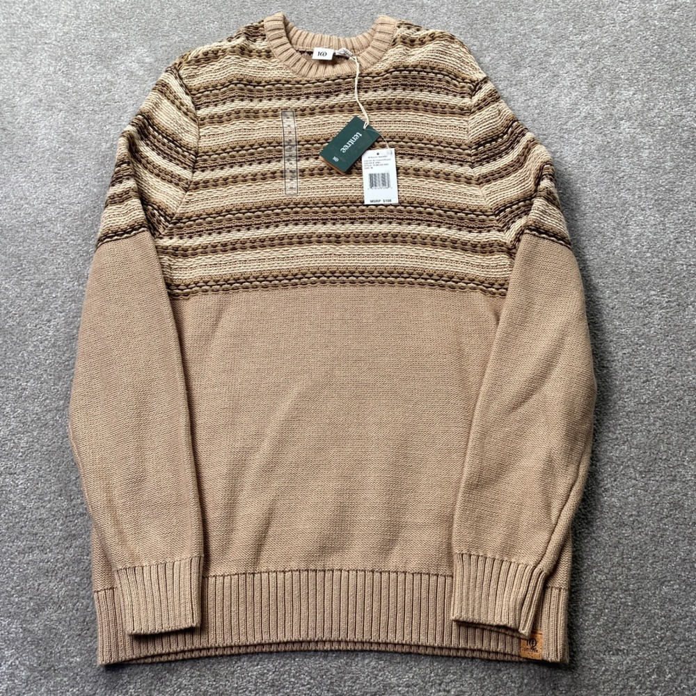 Tentree Kepler Sweater Mens Medium Birchwood Tan Striped Crewneck TCM6292-5901